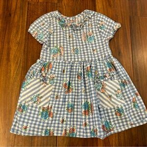 Small Steps Vintage blue/white plaid floral short sleeve dress